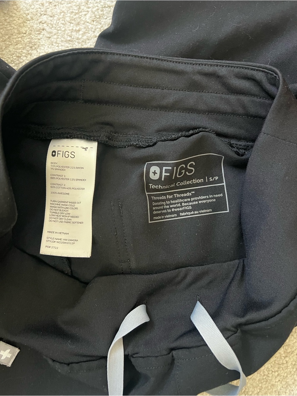 FIGS Black Technical Drawstring Bag
